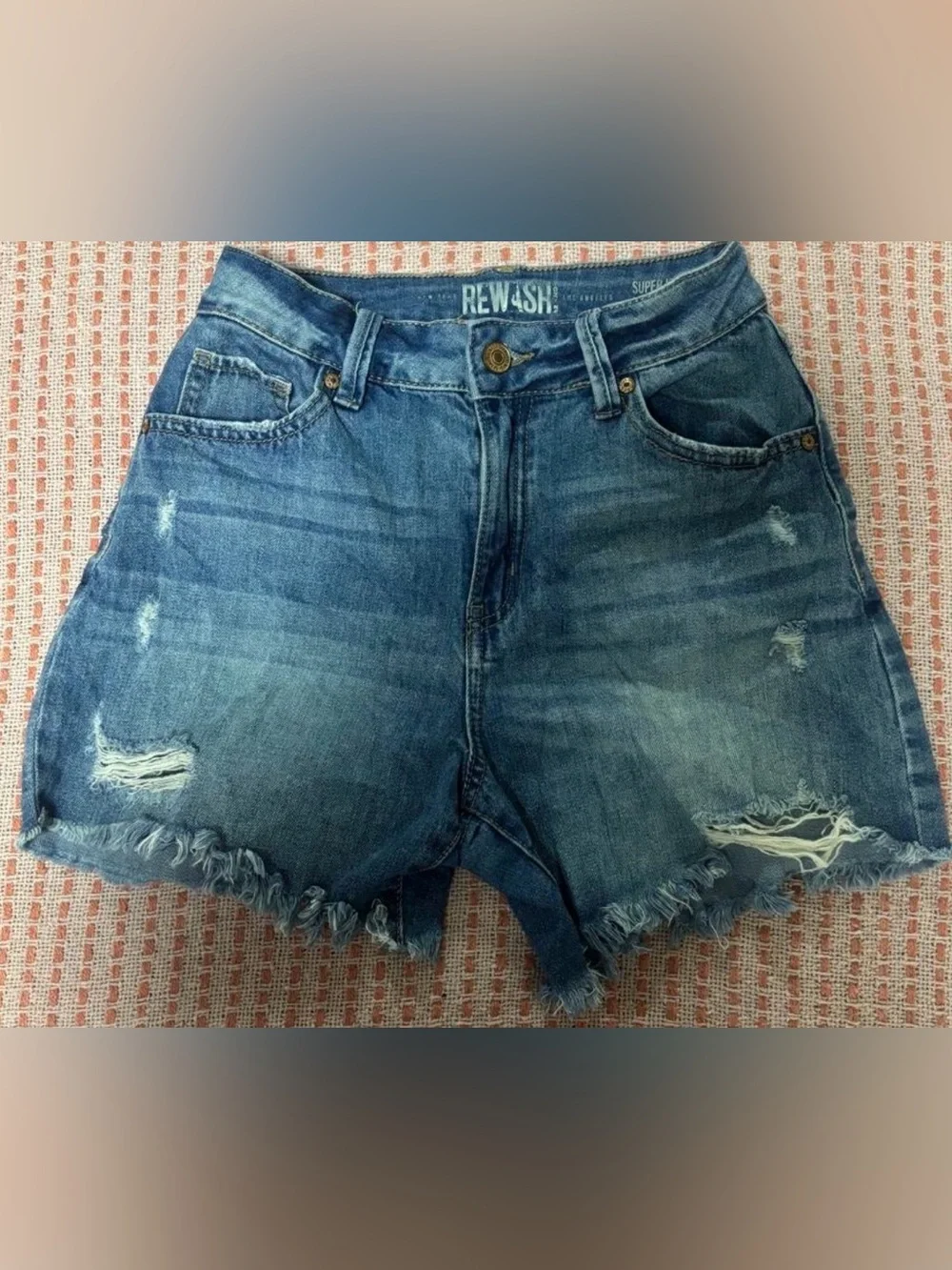 Rewash Distressed Blue High-Rise Denim Shorts